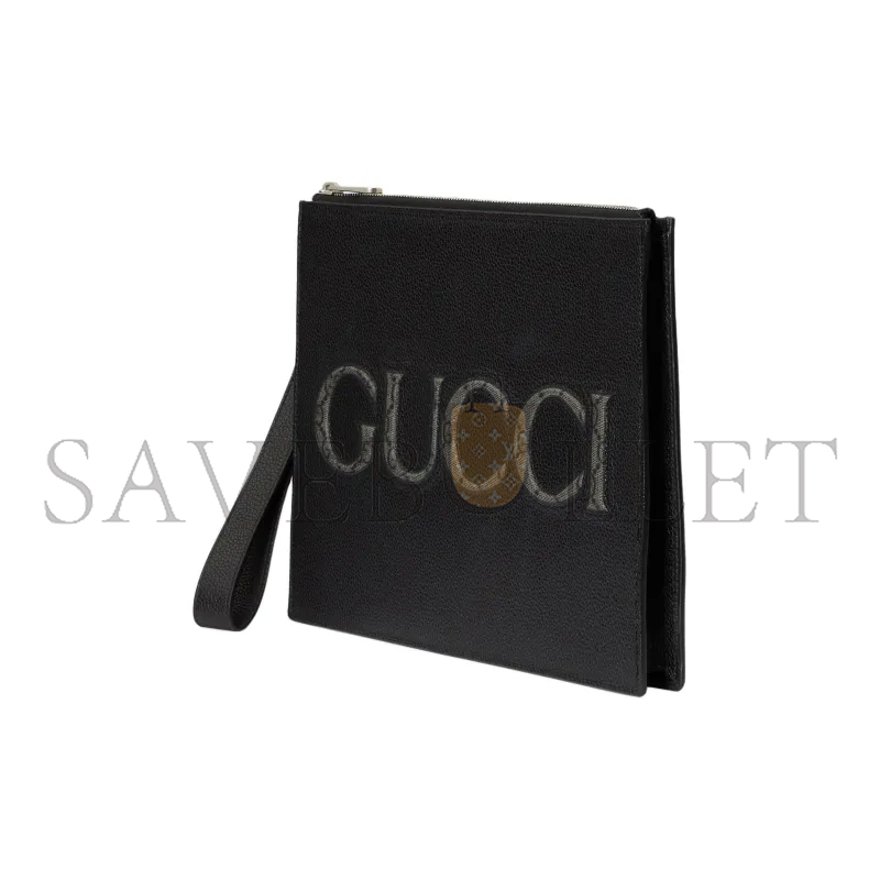 G*u*i inlaid logo grained leather clutch 768374 (28*22*3cm)